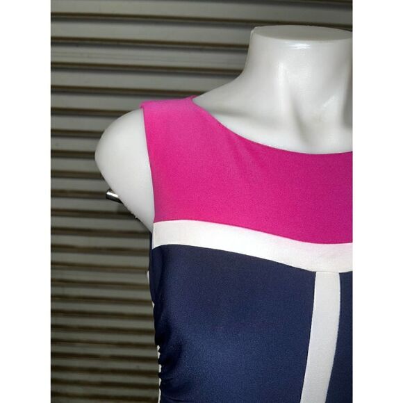 Ralph Lauren Dress Career Sheath Color block ruched pink, blue sleeveless - Picture 6 of 7